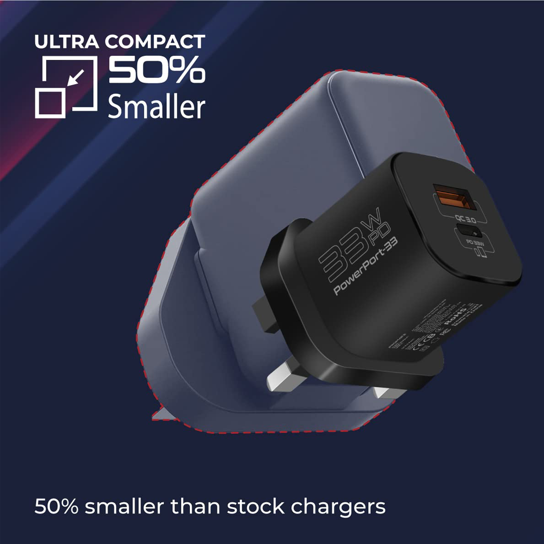 Promate 33W Power Delivery Ganfast USB and C Wall Charger with Surge Protection Black in Qatar Promate 33W Power Delivery Ganfast USB and C Wall Charger with Surge Protection Black in Qatar